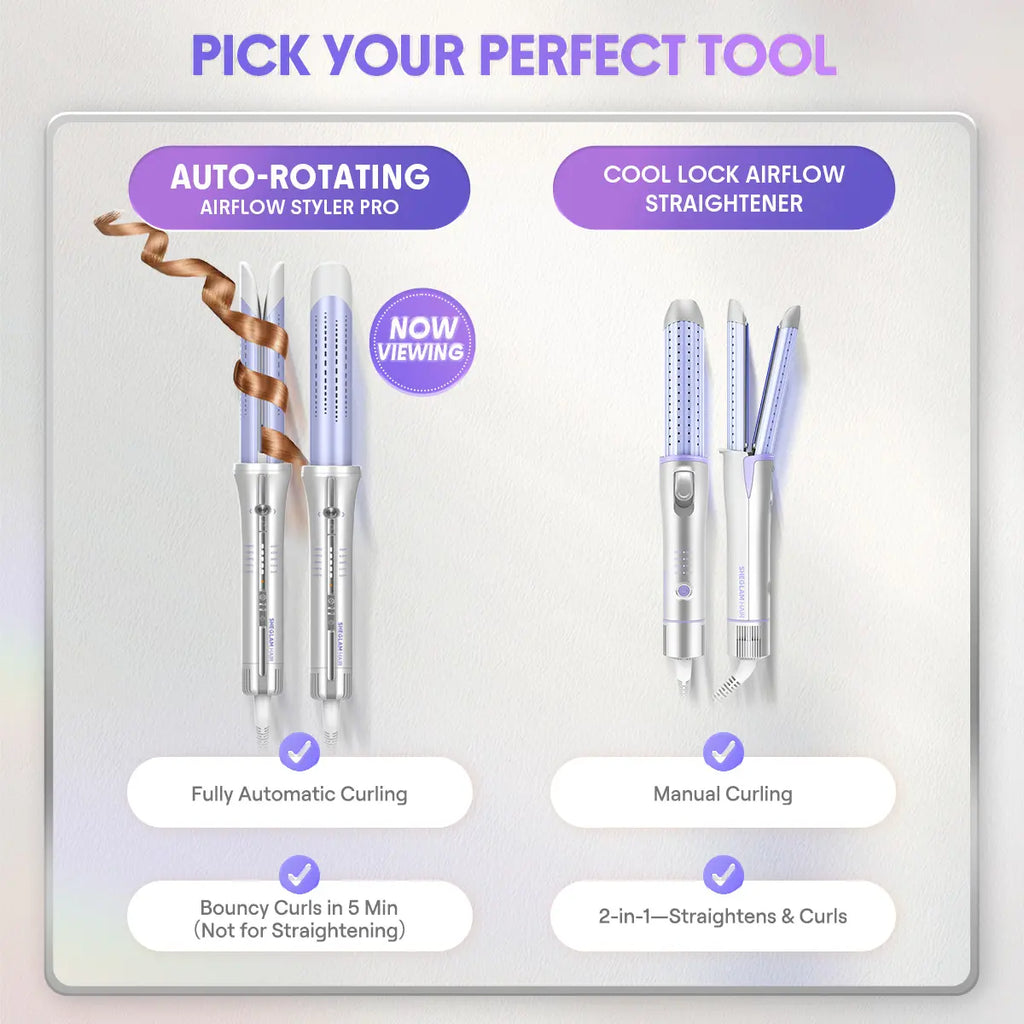 SHEGLAM HAIR One Touch Airflow Styler Pro-Silver Purple,Cool Air Auto-Rotating Curling Iron,5 Min Quick Styling,360° Cooling Airflow One Touch Operation Long-Lasting Results,5 Temps & Anti-Scald,Auto Off-Long Hair & All Hair Types- US Plug-Coachella
