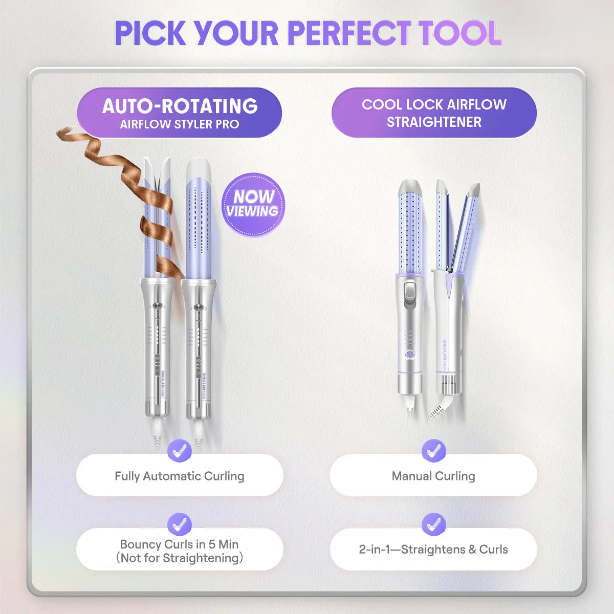 SHEGLAM HAIR One Touch Airflow Styler Pro-Silver Purple,Cool Air Auto-Rotating Curling Iron,5 Min Quick Styling,360° Cooling Airflow One Touch Operation Long-Lasting Results,5 Temps & Anti-Scald,Auto Off-Long Hair & All Hair Types- US Plug-Coachella