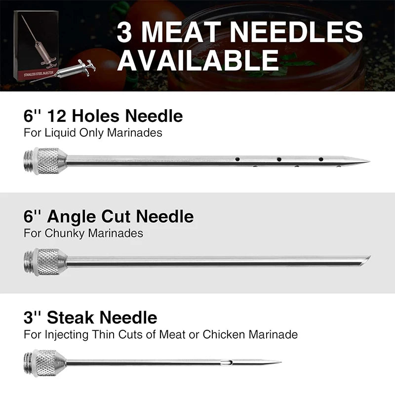 2 Oz Meat Injector Syringe Kit with 3 Marinade Needles Stainless Steel Meat Injector for BBQ Grill Smoker Beef JT334