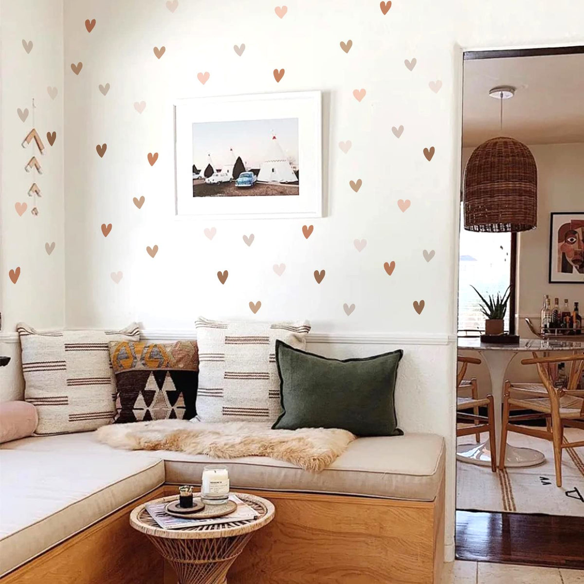 Boho Heart Wall Decals for Girls Room Nursery, Peel and Stick