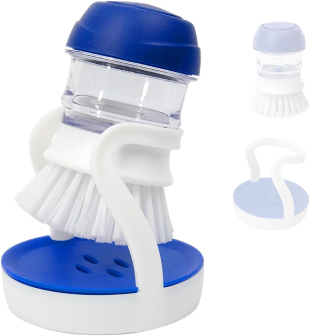 Soap Dispensing Dish Brush Set with Holder for Dishes
