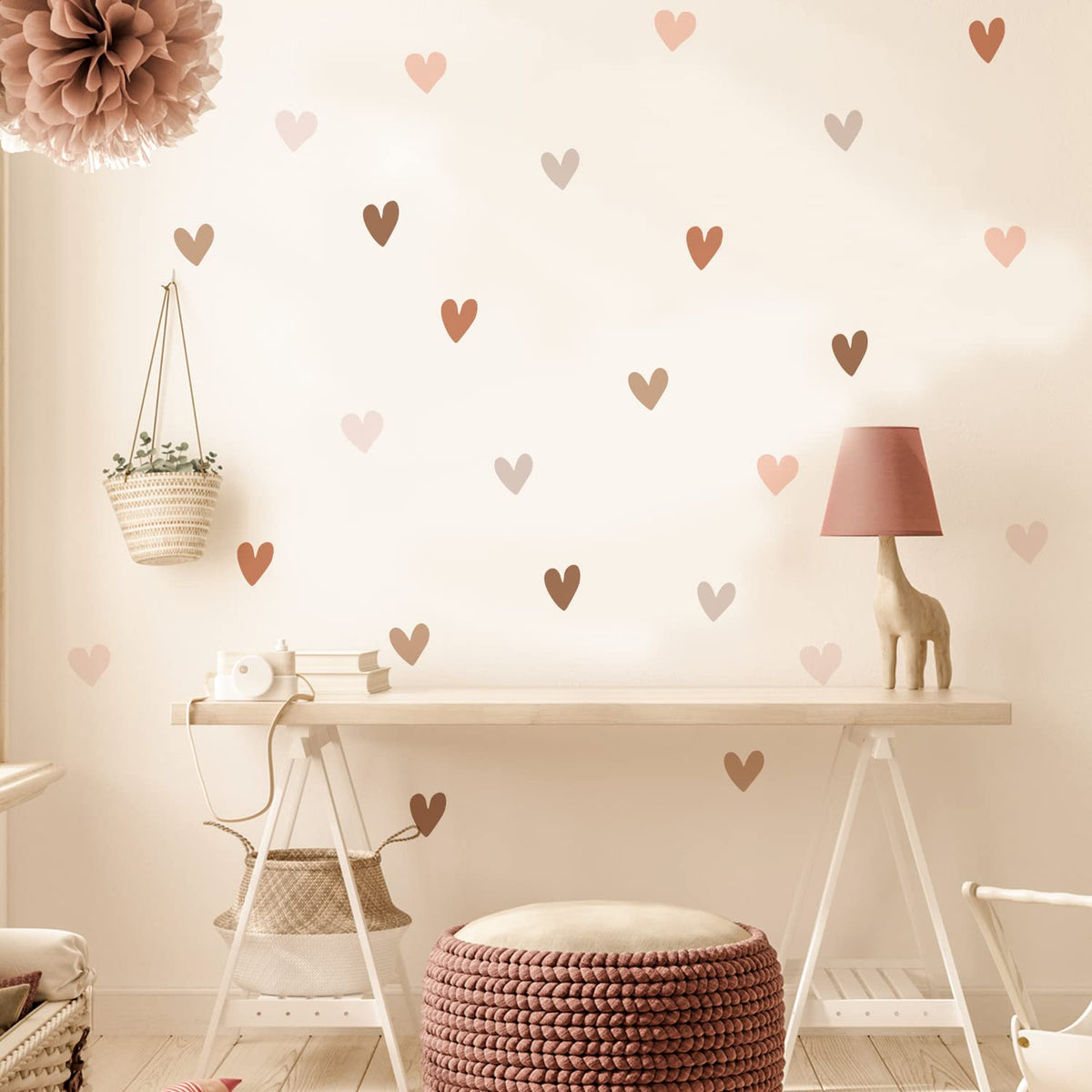 Boho Heart Wall Decals for Girls Room Nursery, Peel and Stick