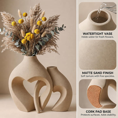 Ceramic Flower Vases Home Decor Heart Shaped Vase Set of 2