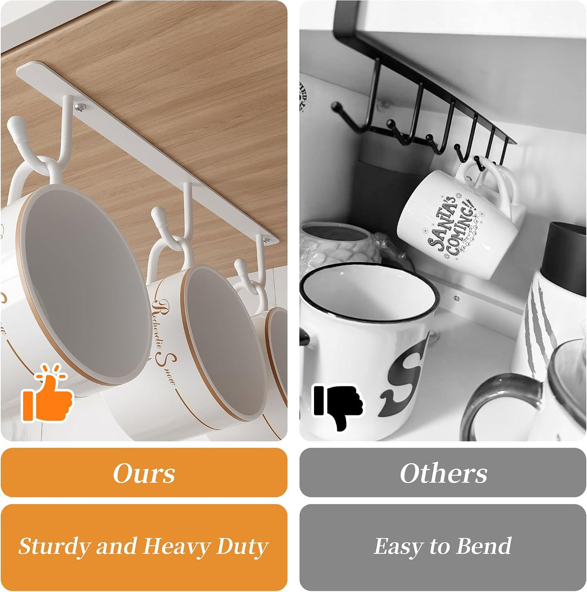 Coffee Mug Holder Screw Mounting, 3 Pack Coffee Cup Holder with 9 Hooks, Sturdy Mug Hooks under Cabinet with Wide Hook Spacing