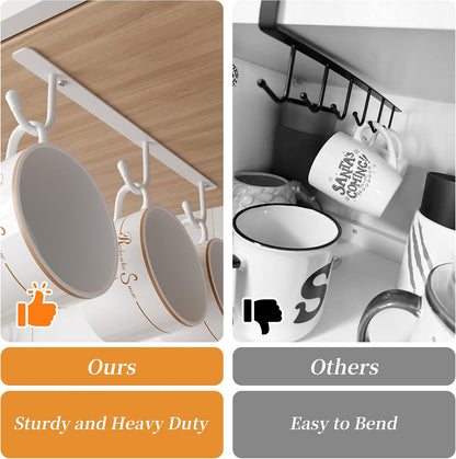 Coffee Mug Holder Screw Mounting, 3 Pack Coffee Cup Holder with 9 Hooks, Sturdy Mug Hooks under Cabinet with Wide Hook Spacing