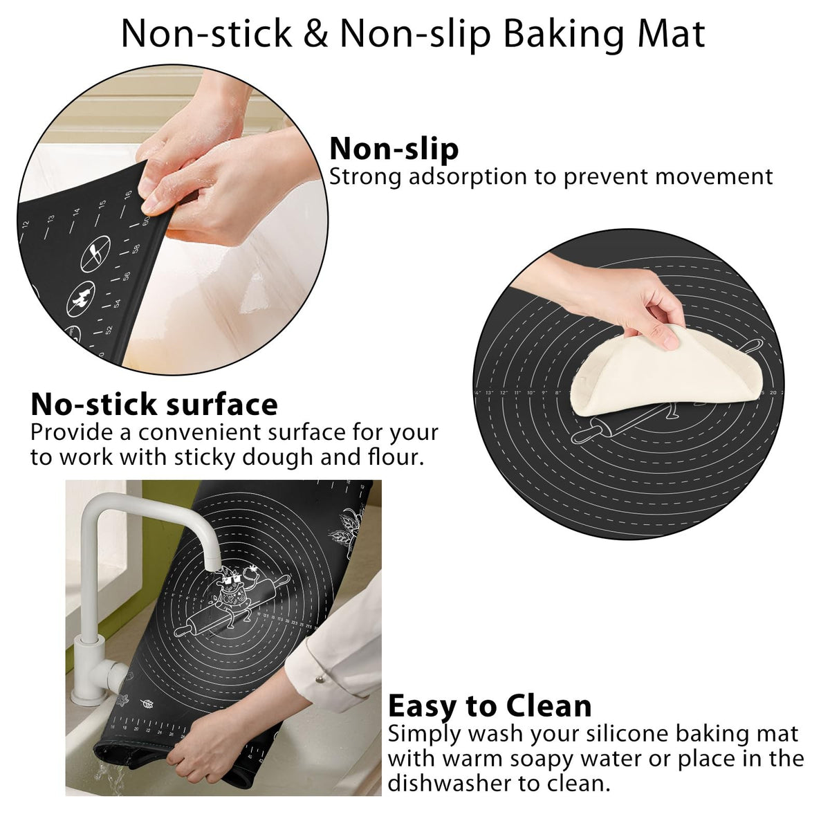 28X20 Inch Silicone Baking Mat Extra Thick Dough Rolling Mat with Measurements